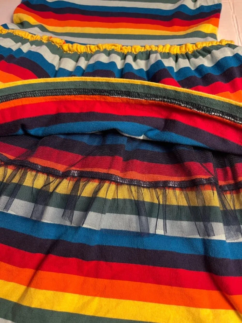 Hanna Andersson Striped Rainbow Tiered Dress Girls Cotton & Tulle Blend Size 8